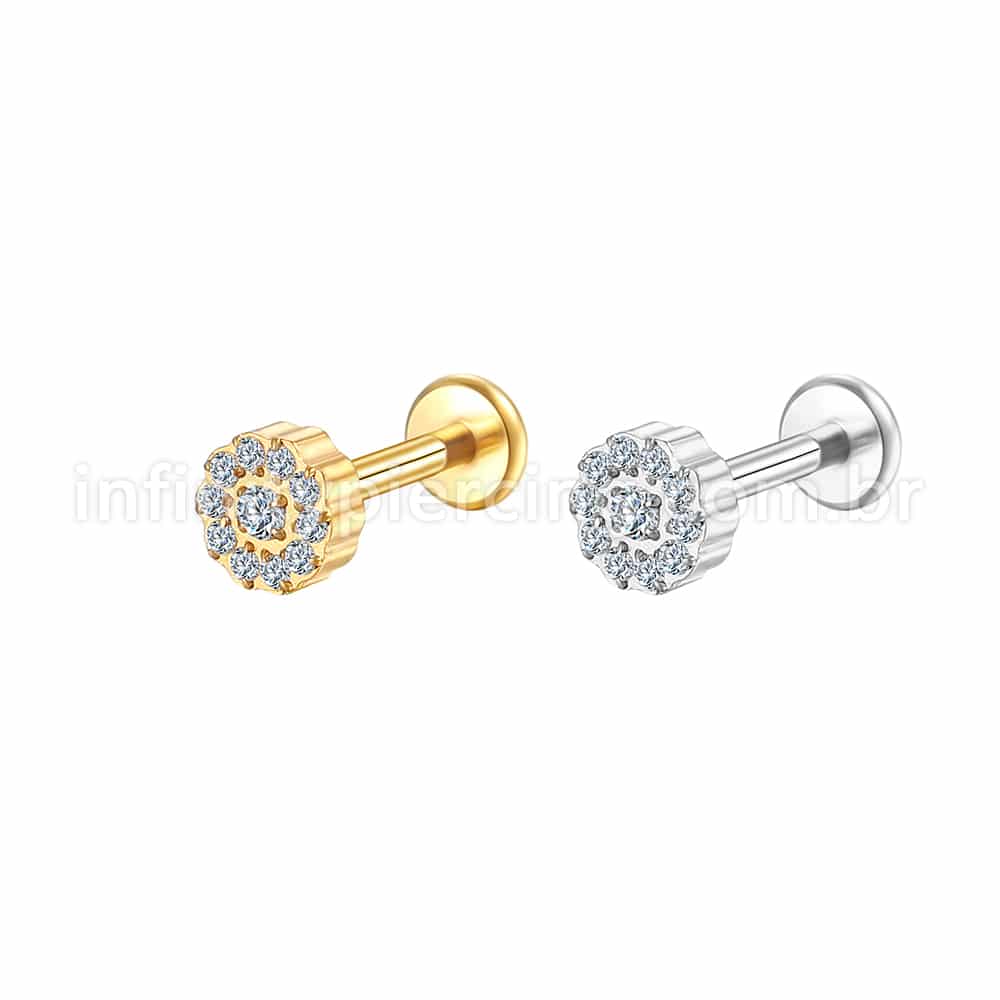 Piercing Labret Aço Cirúrgico Flor Zircônia